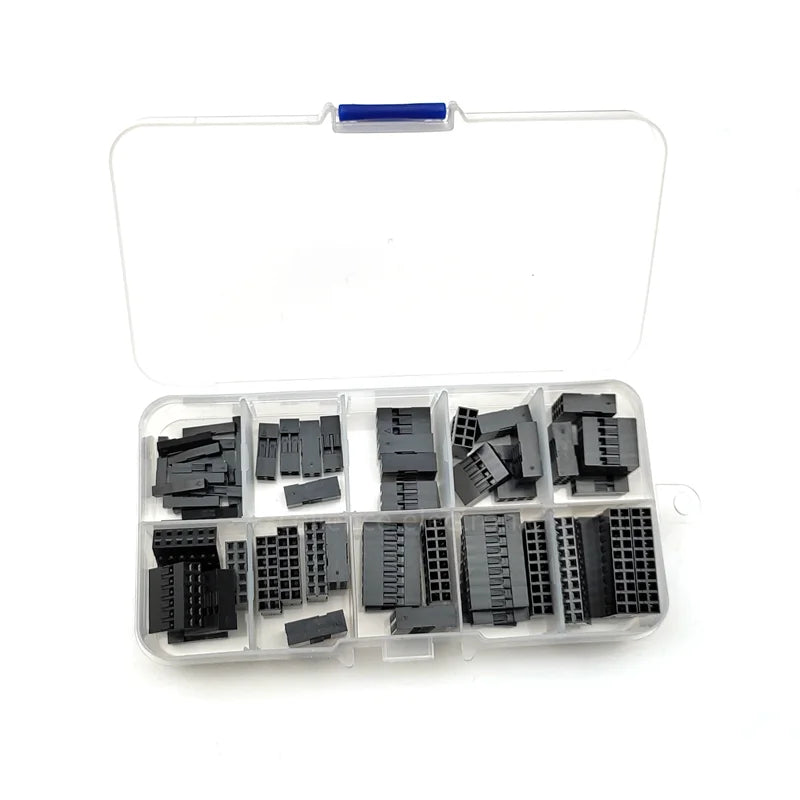 62Pcs/Lot 2.54mm Pitch Double Row DuPont Wire Connectors, Black Plastic Shell Plug Housing (2x2/3/4/5/6/7/8/9/10 Pin)