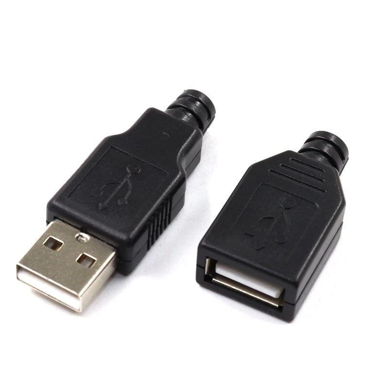 10pcs Type A Male Female USB 4 Pin Plug Socket Connector With Black Plastic Cover Type-A DIY Kits