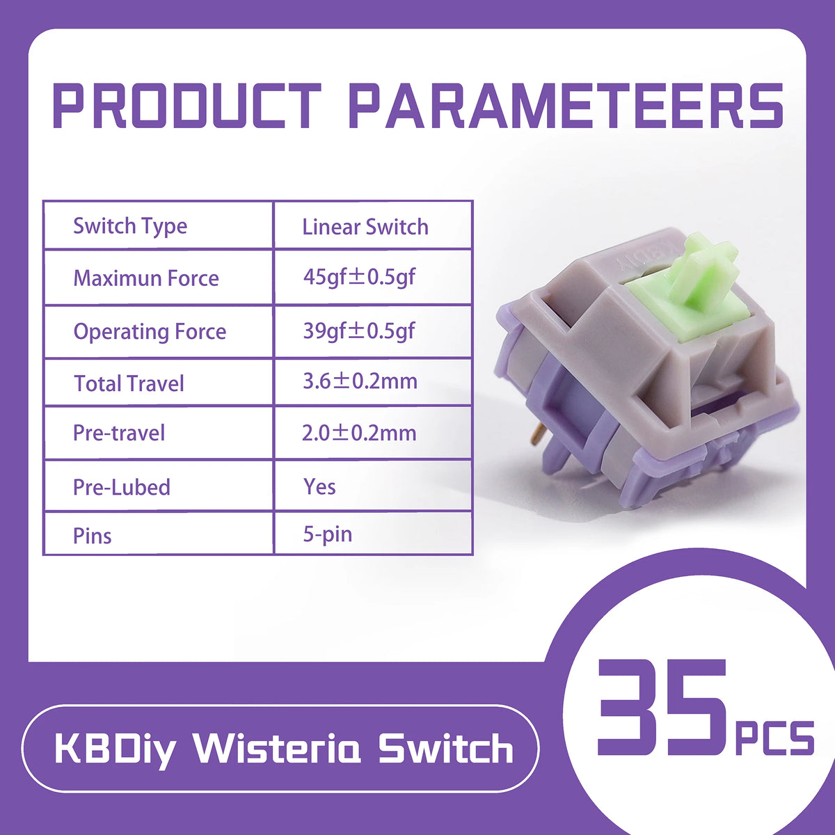 KBDiy Asura Switch Tactile MX Switches 50g for Gaming Mechanical Keyboard KIT Purple Factory Lubed Custom DIY 5Pins GMK67 Hi75