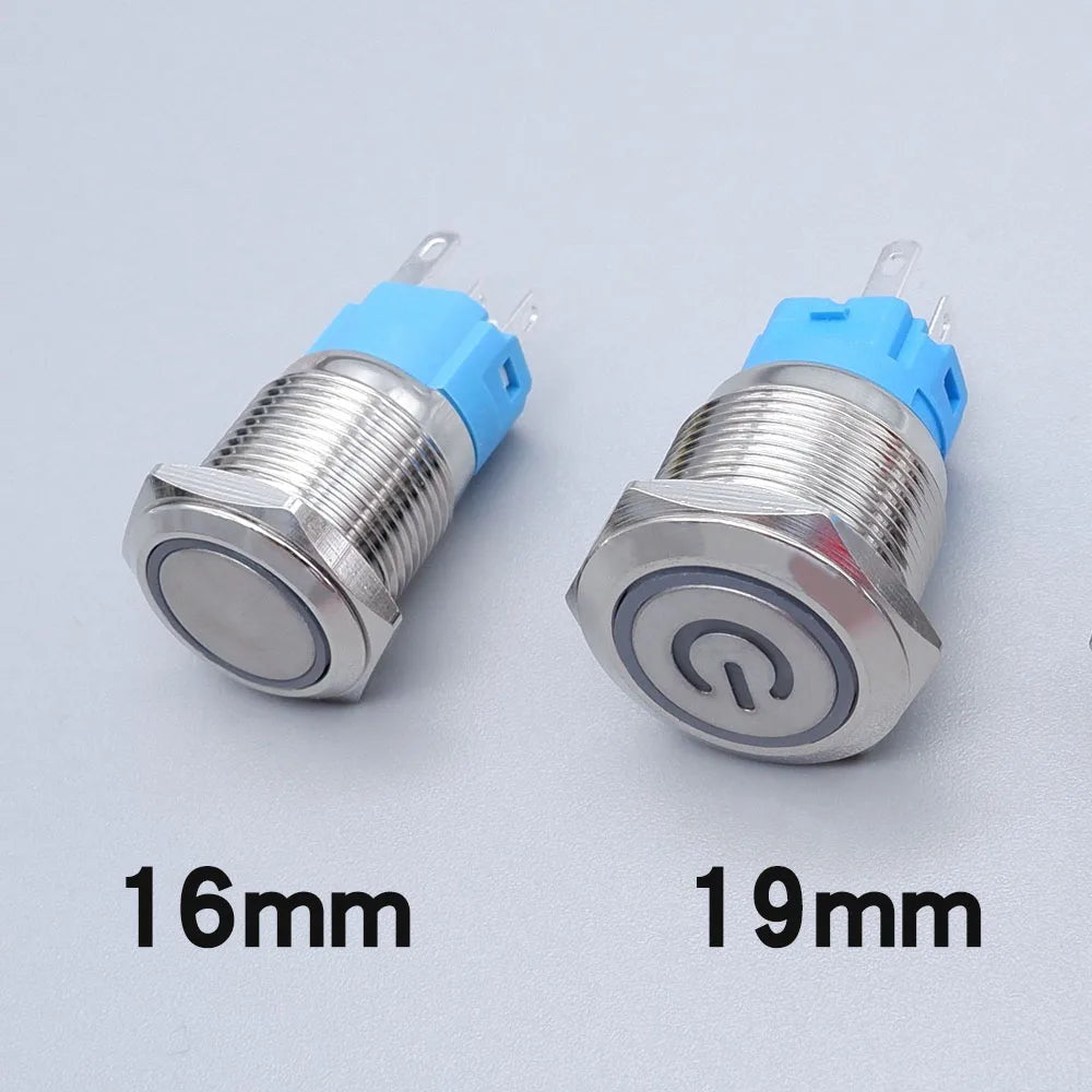 40pcs 16mm 19mm Metal Button Switch PC Power LED Light Waterproof Car Start On Off Momentary Latching 3V 5V 6V 12V 24V 220V Red