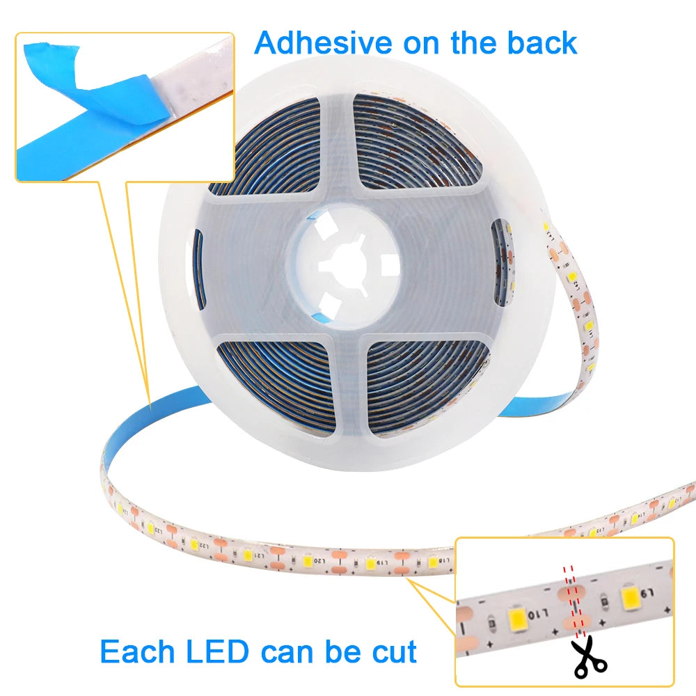 5V USB LED Strip Light Battery Power SMD 2835 3528 60LED 0.5m 1m 2m 5m Cold White Warm Blue Ribbon Cabinet Lights Night DC5V
