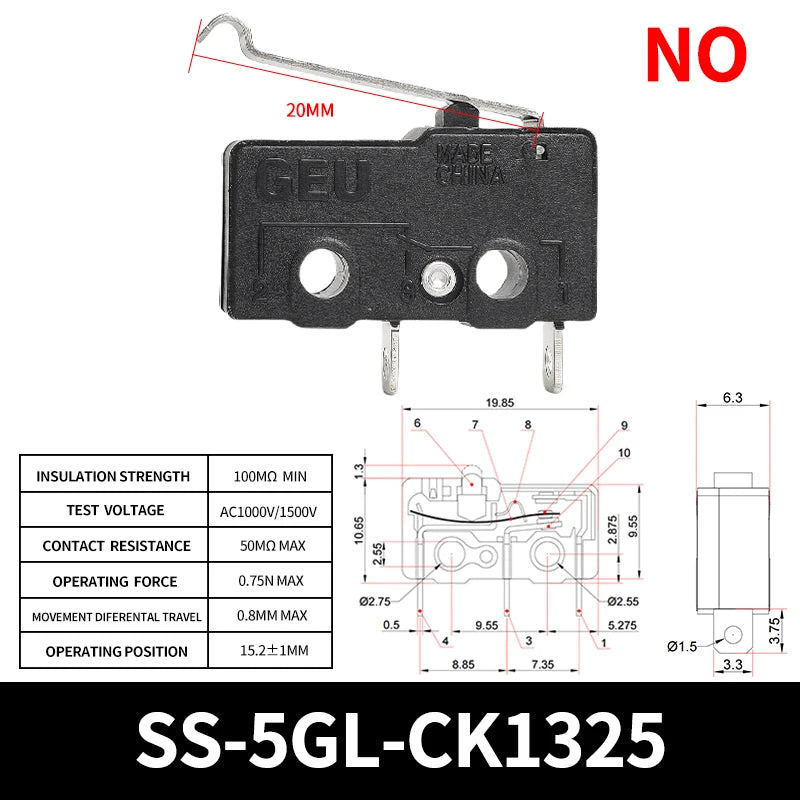SS-5GL 2/3Pins Micro Limit Switch NO/NC/CHANGEOVER SPDT Snap Action Switch ON/OFF