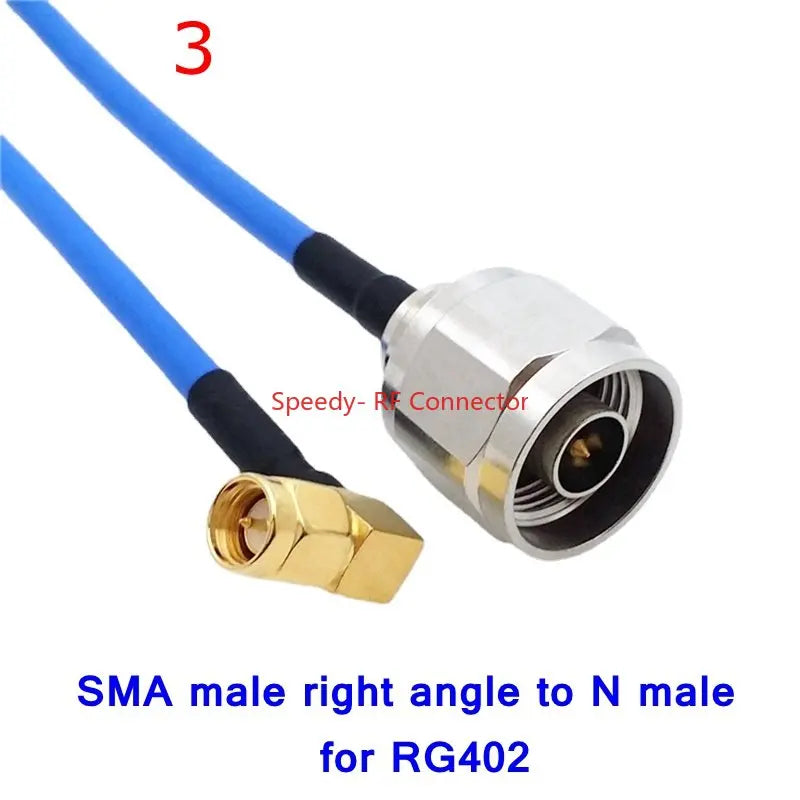 RG402 Coax Cable SMA RPSMA male To N  Male Connector SMA Right Angle Crimp Solder for RG402 Semi Flexible 50ohm Fast Brass Blue
