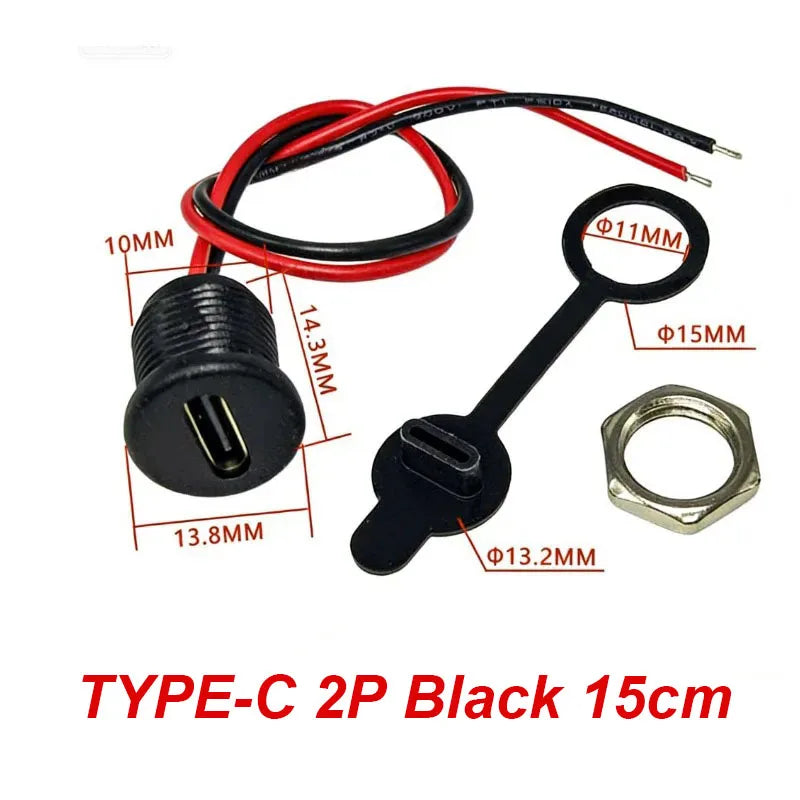 1/5PC 2/4/5Pin USB Type C Connector Type-C Female Socket With PH2.0 Terminal Nut Locking Plate Waterproof Fast Charging JackPort