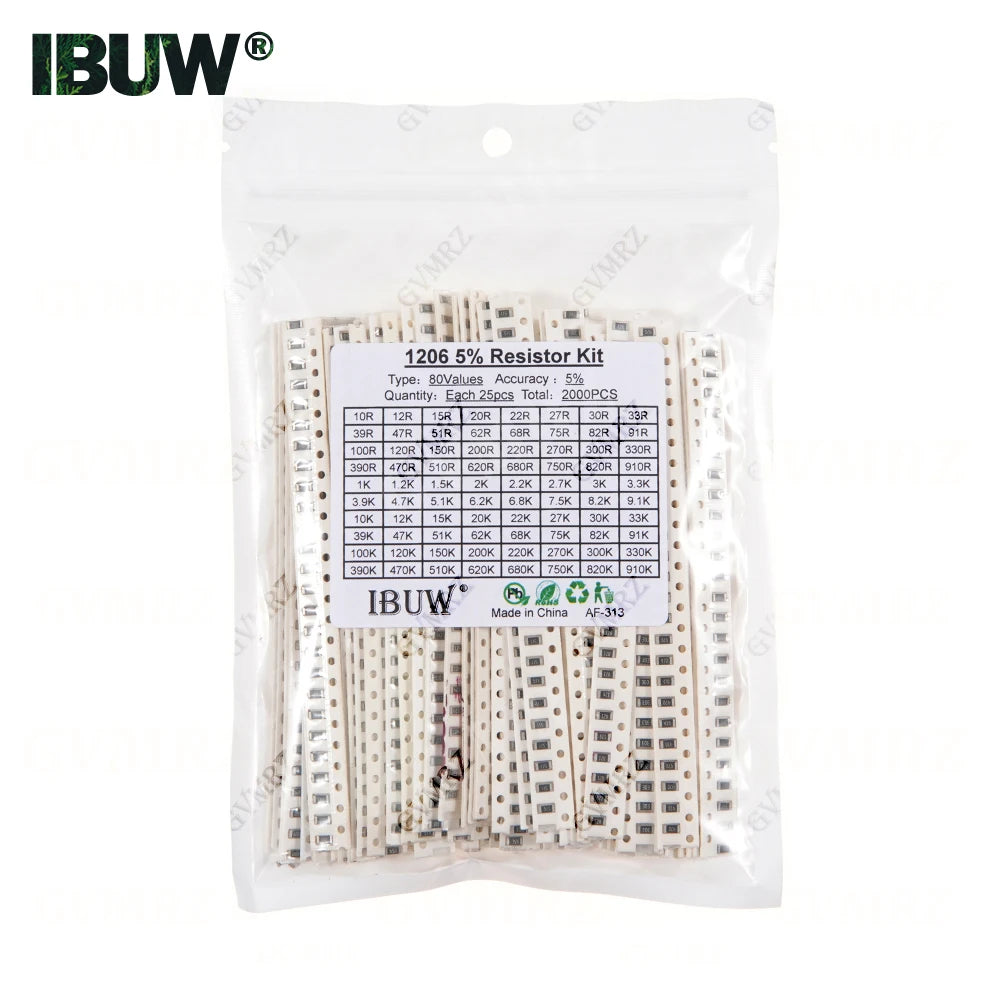 0201 0402 0603 0805 1206 1% 5% SMD Resistor Assorted Kit 1R-1M 10K 100K 1K 100R Resistance Set DIY