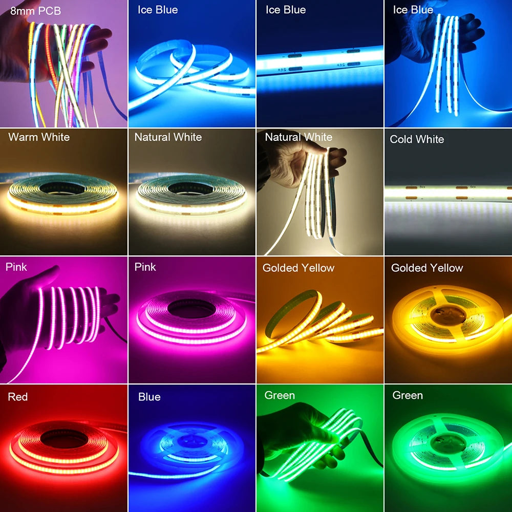 5V USB 3MM 5MM PCB COB LED Strip Light White/Red/Green/Pink/Ice Blue/Yellow TV Backlights DC5V 320Led Flex Night Lamp Home Decor