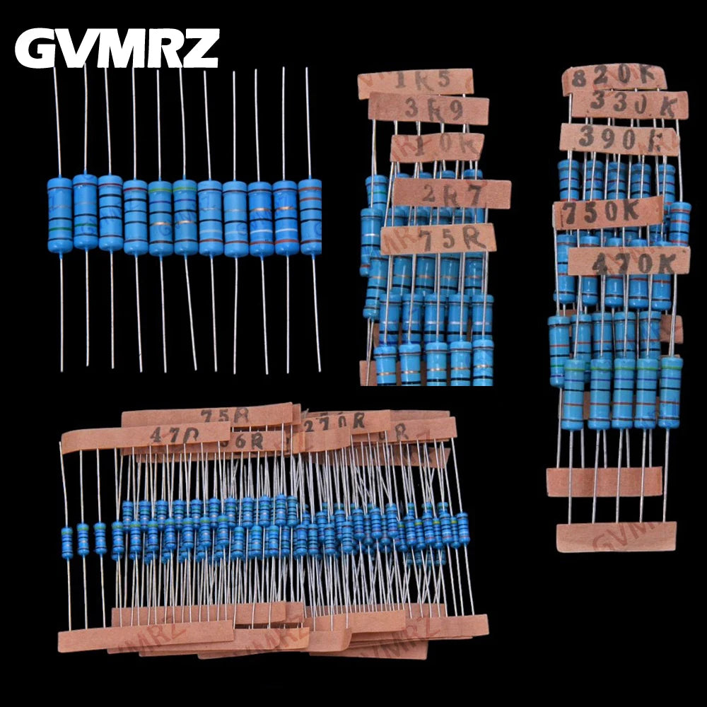 60Values 1/2W 1W 2W 3W 1% Metal film resistors kit dip 0.1R 100R 200R 300R 1K 2K 3K Resistor