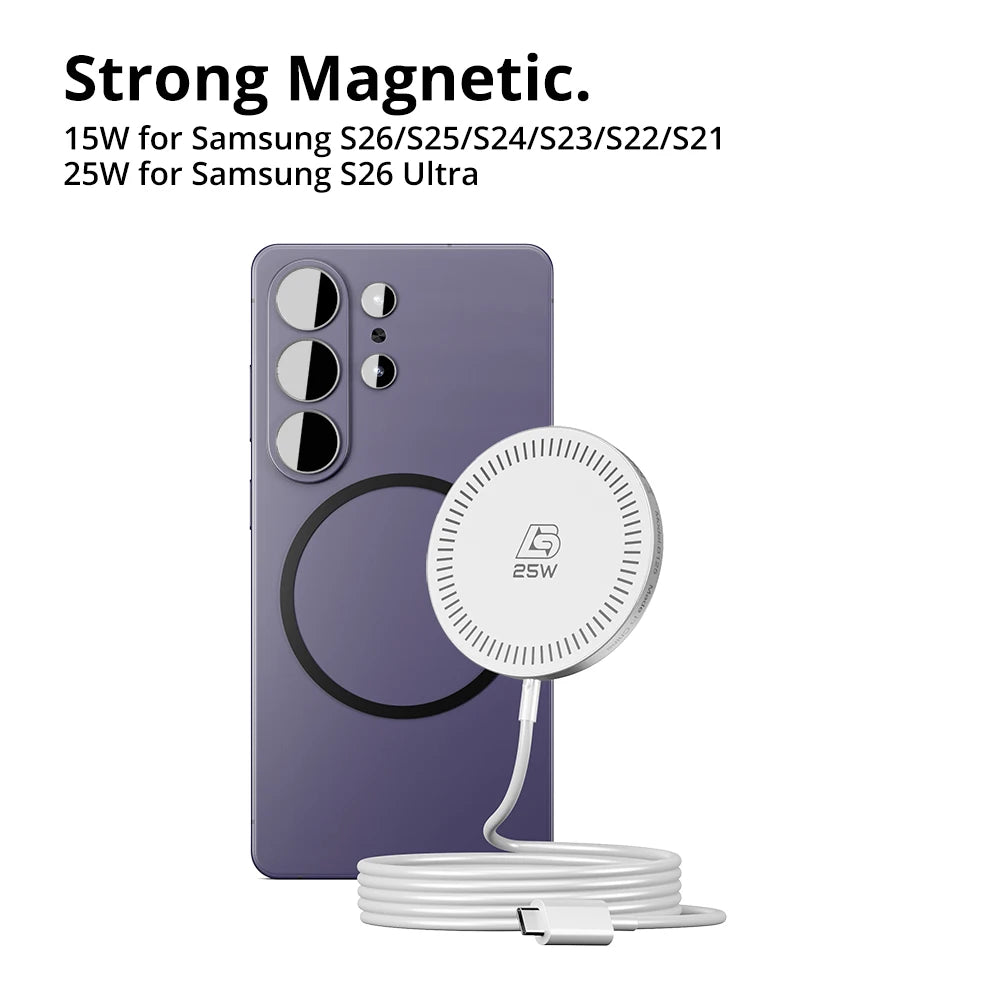 Bonola 25W Magnetic Wirelesss Charger for Samsung S26 Ultra Wireless Fast Charging Pad Type C Cable for Galaxy S26 Ultra
