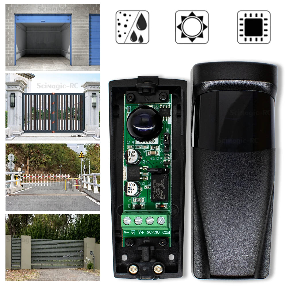 Photocell Automatic Gate Door Safety Sensor Alarm Infrared Beam Sensor Photocell 15m Detect Range 12~24V 3.6V Battery Powered