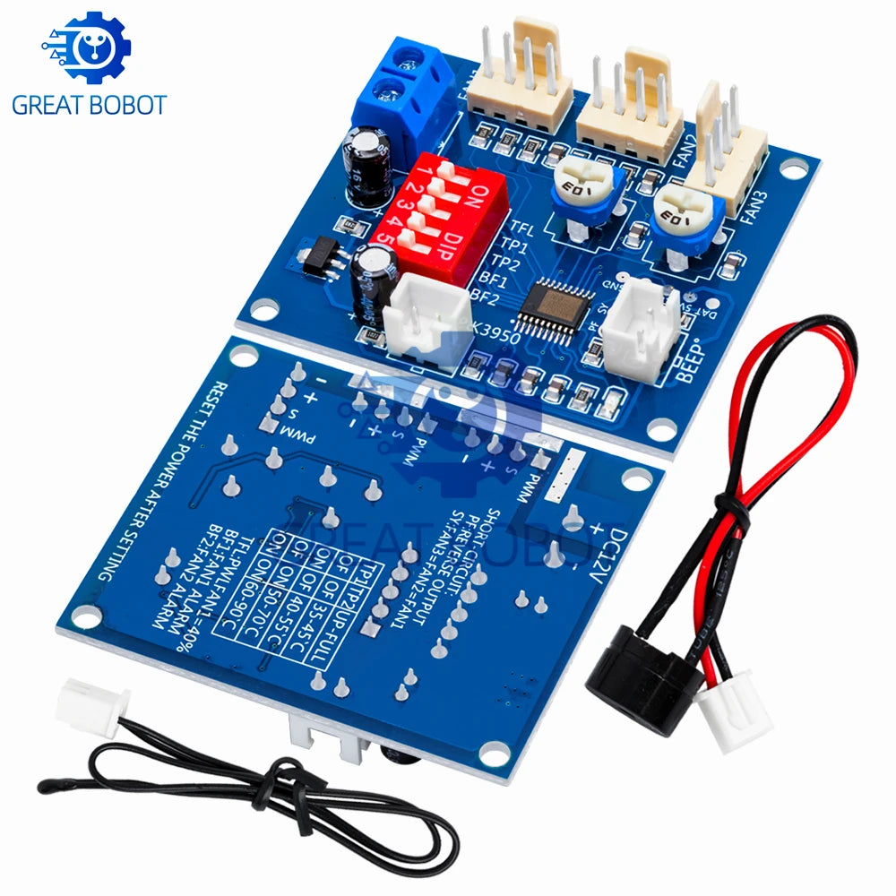 DC 12V 5A PWM PC CPU Fan Temperature Control Speed Controller Module Buzzer High-Temp Alarm NTC B 3950 Thermistor 50K