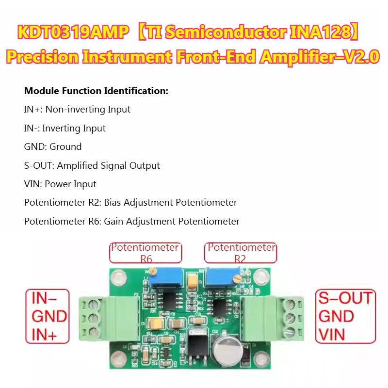 INA128 Amplifier Module, Instrumentation Amplifier, Precision Microvolt/Millivolt Amplifier, High Gain Amplifier KDT0319AMP-003