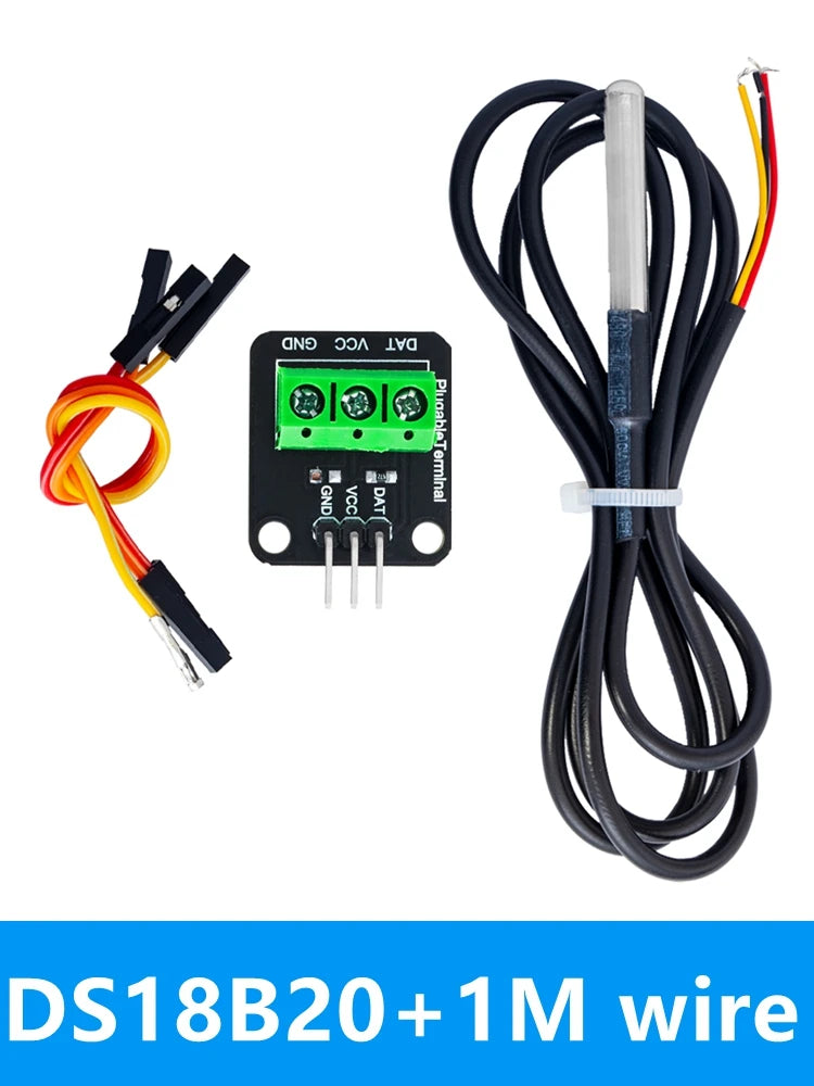 Waterproof DS18B20 Temperature Sensor Module Kit  100CM Digital Sensor Cable Stainless Steel Probe Terminal Adapter For Arduino