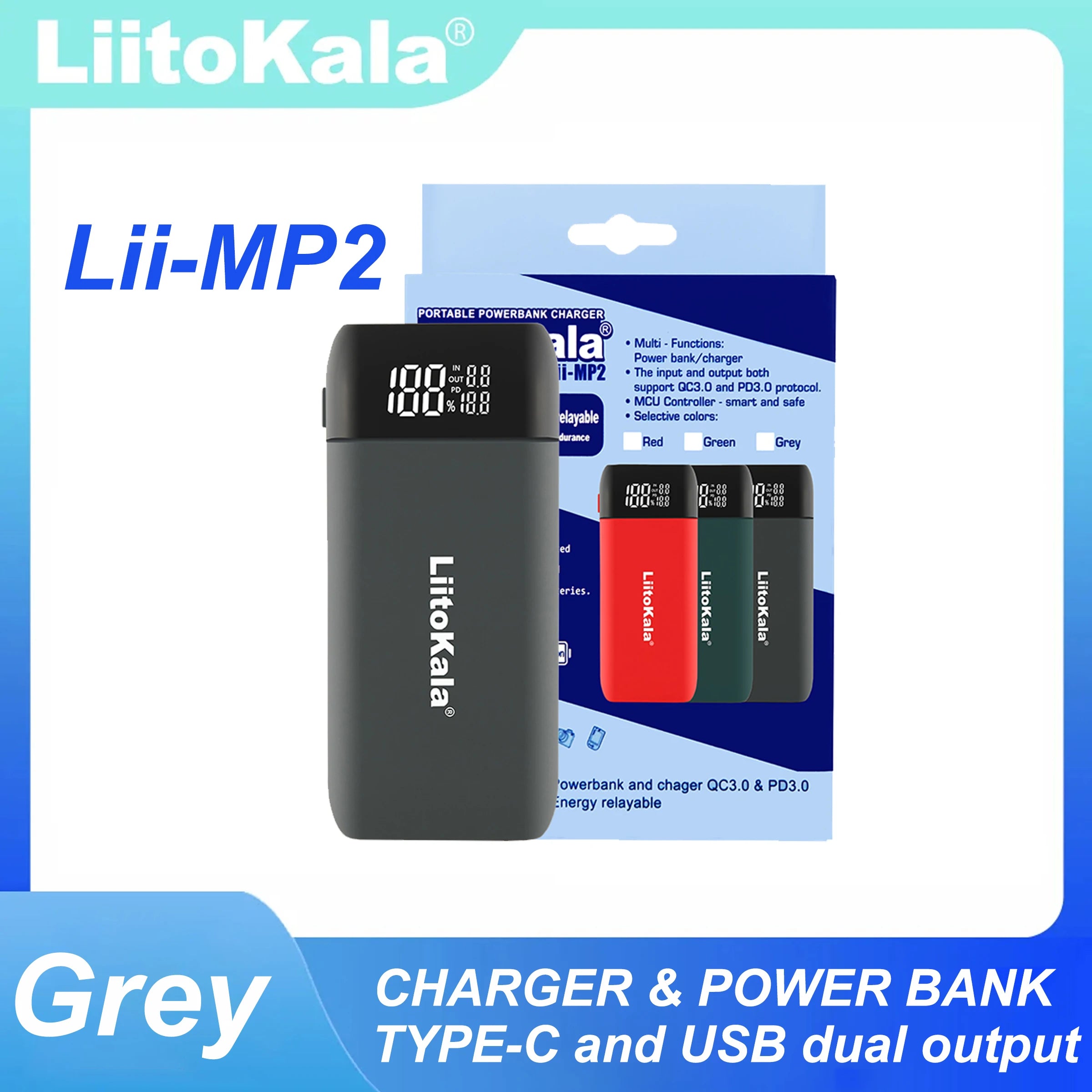 LiitoKala Lii-MP2 21700 18650 Power Bank QC3.0 Fast Charging Type-C INPUT USB Charger 20700 Mobile Power LCD Battery Charger