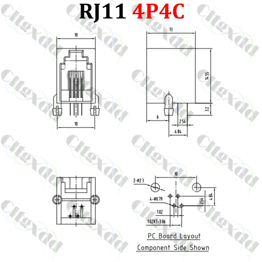 Cltgxdd 10pcs RJ11 RJ12 RJ45 Telephone Socket Curved Pin 4P4C 6P6C 8P8C Female Jack PCB Connector
