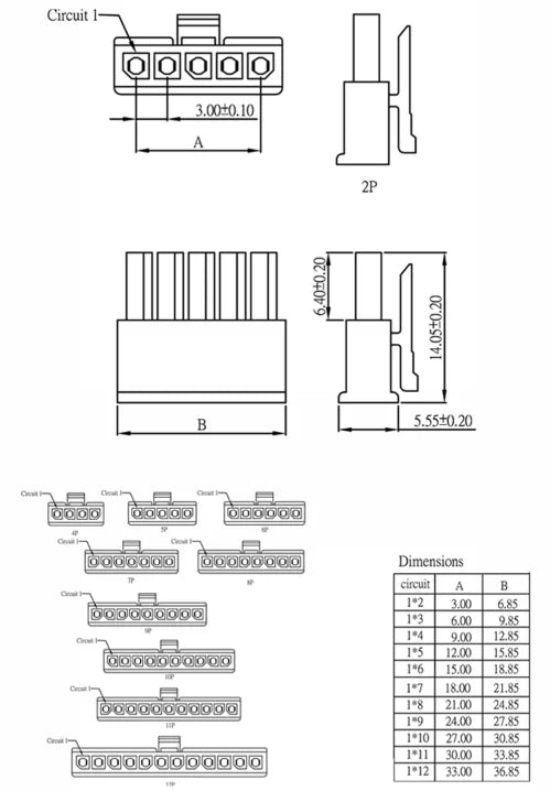 10set Mini 5557/5559 3.0mm  Pitch Connector Single Row Male/Female Housing+ Terminals 43645/43640 Micro-Fit 2/3/4/5/6Pin