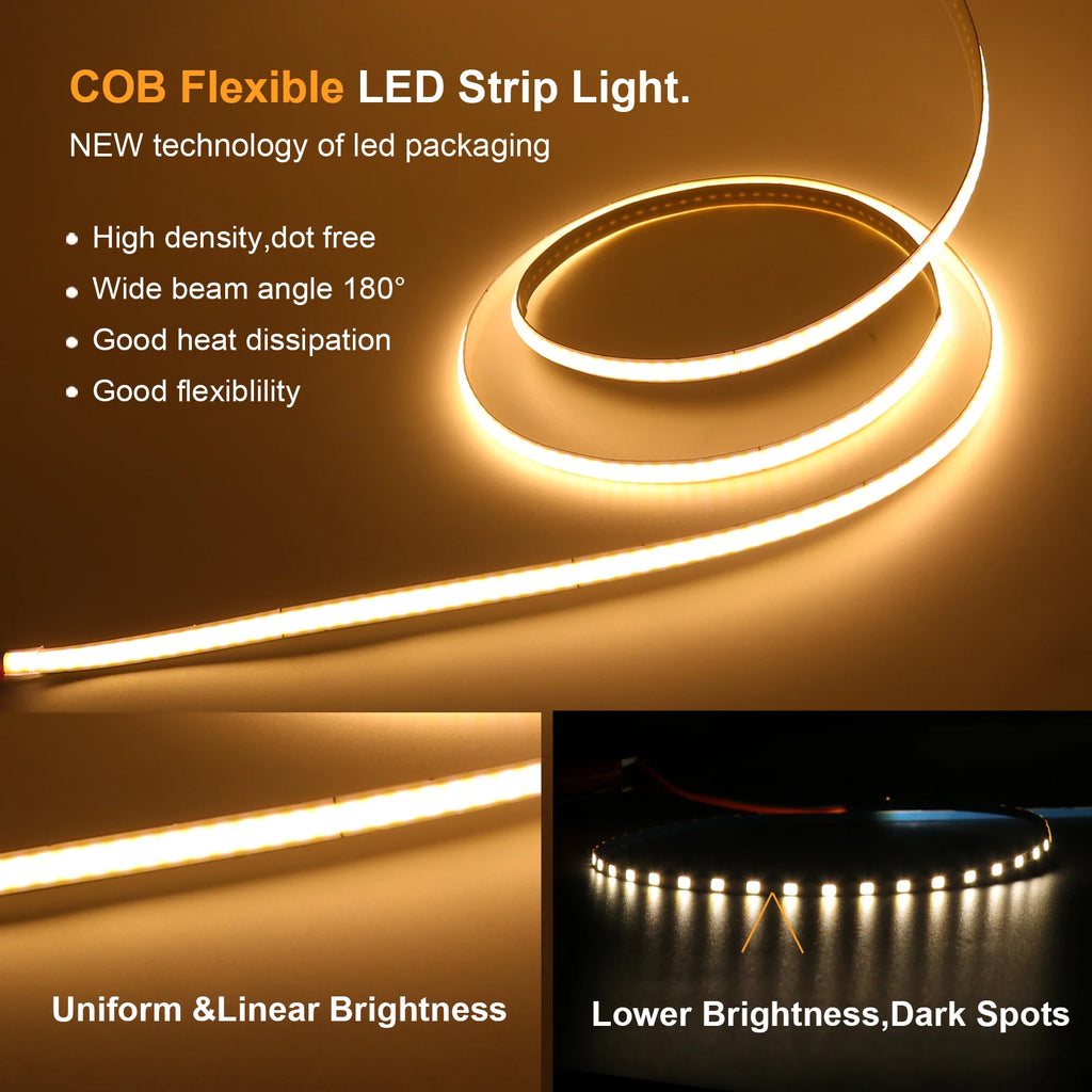 5V USB COB LED Strip 12V 3mm 5mm 8mm Width Flexible LED Tape 320LEDs COB Light with Adhesive High Density Linear Lighting