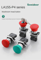 XB4 22mm Mushroom Emergency Stop Button Switch 10A Key Emergency Stop Power Push Button Switch 1NC 1NO Start Switch Red Green