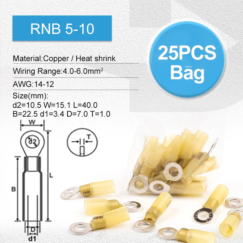 25PCS Heat shrink Insulated Ring Electrical Wire Crimp Terminals M5/M6/M8/M10 for Assortment Electric wiring Connector
