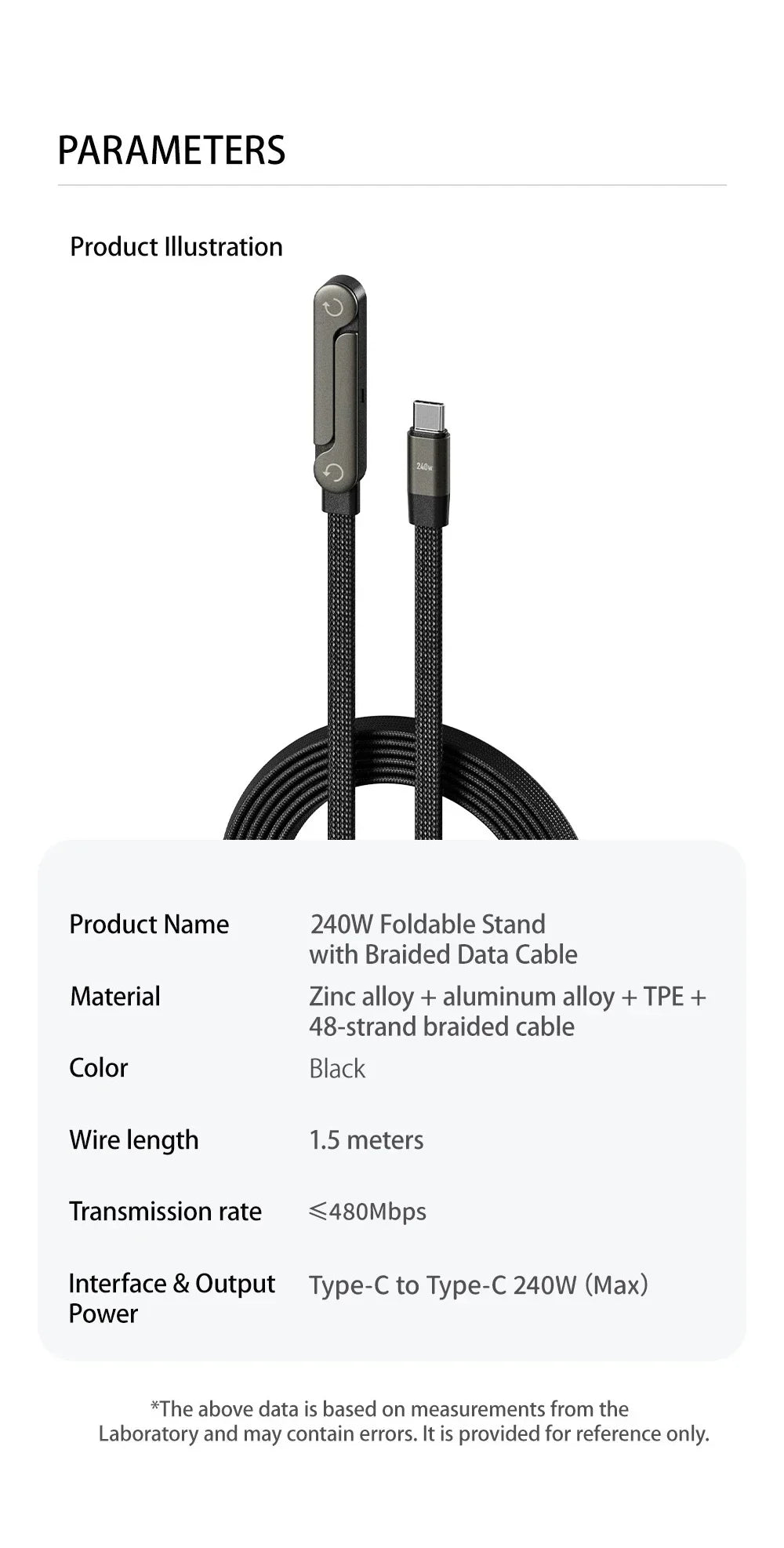 240W 2 in 1 USB C to USB C Fast Charging Foldable Bracket Data Cable Type C Desktop Holder Charging Wire For Iphone17 16 Samsung