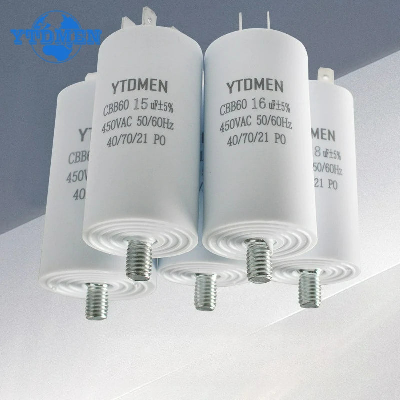 1PCS CBB60 Capacitor with Screw Double Insert 450V AC Starting Capacitor 4uF~60uF Motor Capacitors for Air Compressor Water Pump