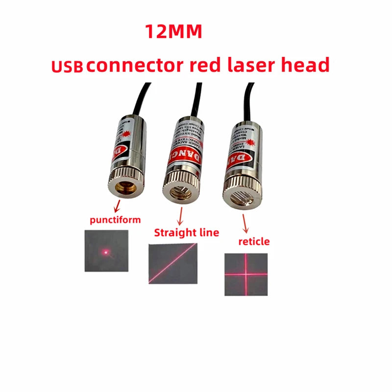 12mm 5mw Adjustable focus red Diode Industrial Laser Module Positioning Copper Head With USB Line 650nm Dot Line Cross
