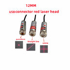 12mm 5mw Adjustable focus red Diode Industrial Laser Module Positioning Copper Head With USB Line 650nm Dot Line Cross