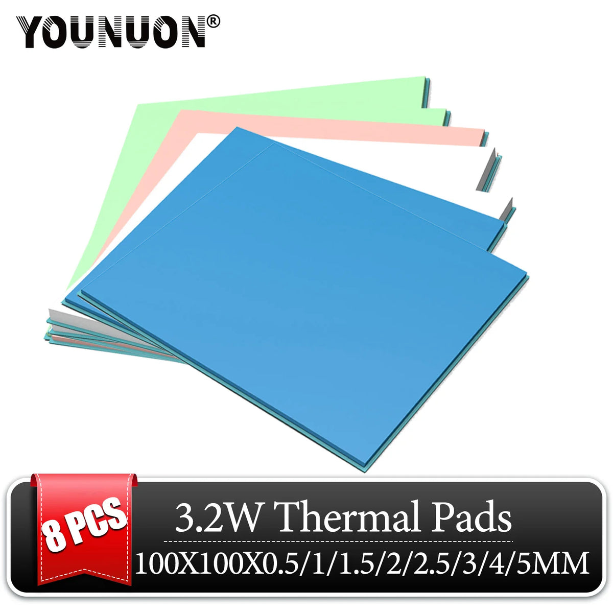 8 Pieces 100x100x0.5mm 1mm 1.5mm 2mm 2.5mm 3mm 4mm 5mm Blue White Green Combination Thermal Pads Cooling Conductive Silicone