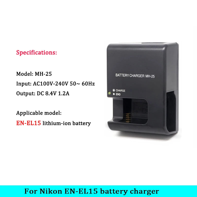 MH-25 EN-EL15 Charger D850 D800 D800E D810 D810E D600E D500 D7000 D7100 D7200 D7300 D7500 D610 D750 V1 Camera Battery Charger