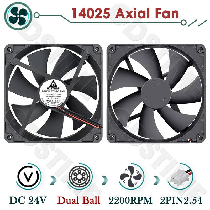 Gdstime 140mm Fan 24V 12V 5V Cooler 140*25MM Case CPU Fan 14025 Radiator Fan for Home Mechanical Equipment,Humidifiers Cooling