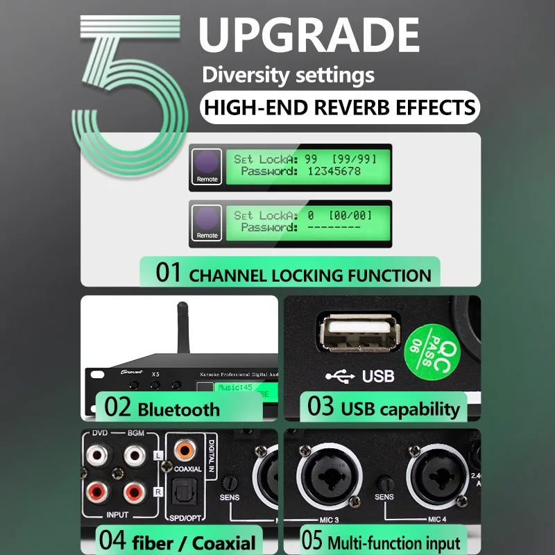 FUHAM Professional Digital X5 Preamp Effects Processor KTV Reverb Suppression Anti-Howl Bluetooth Audio Processor