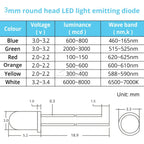 100-1000X 3mm Ball Bulb Led White Green Yellow Blue White Red Ultra Bright Light Emitting Diode Round Head with Edge Short Feet