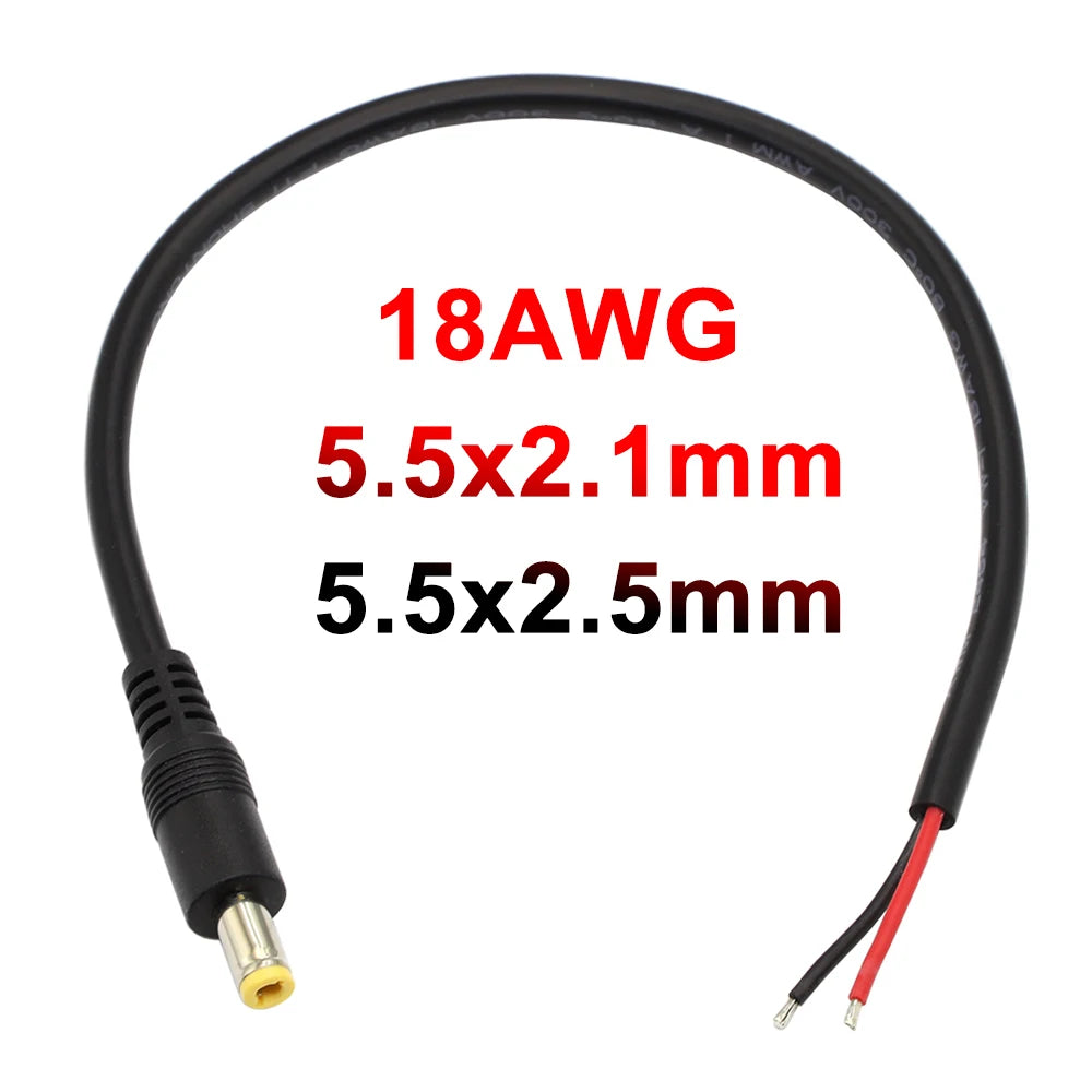 1/3/5/10Pc 18AWG DC5.5*2.1mm / 5.5*2.5mm Male Plug to Bare Wire Open End Power Wire Supply Repair Cable Connector Pigtails DIY