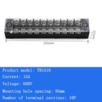TB15A 25A 45A Copper Wiring Terminal Block 3/4/5/6/8/10/12 Position Electrical Connector Board Current Terminal Strip