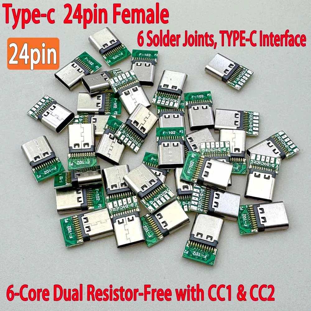 USB Type C Female Connectors Jack With Dual 5.1K Resistors 16pin USB Electric Terminals Welding DIY Data Cable Support PCB Board