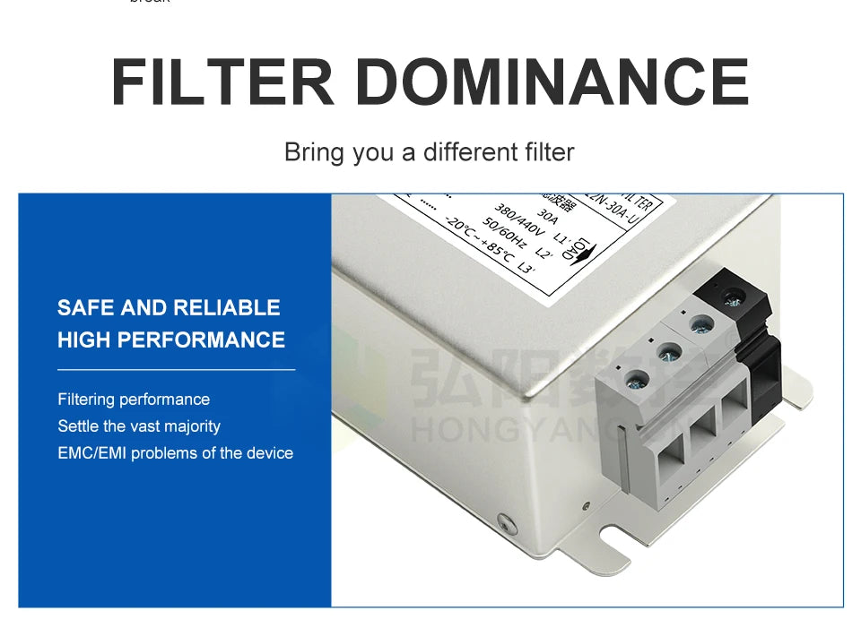 EMI Power Filter Fyln-12N-30A-U Universal 3-Phase Filter 30A 380V AC Power Electromagnetic Inverter Servo Filter