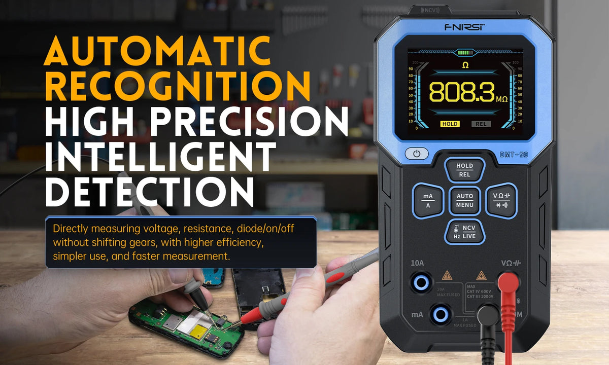 FNIRSI DMT-99 Digital Multimeter 9999 Counts Smart Professional Tester 1000V 10A True RMS Auto Range AC DC Ohm Hz Capacitance