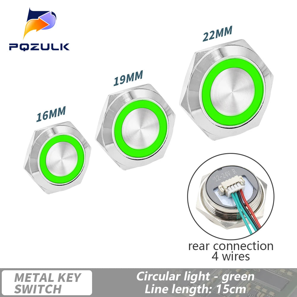 Ultra Short Push Button Switch Waterproof 16/19/22mm 12V 24V led light Momentary Self-reset Wiring Buttons without fixation