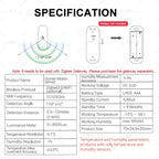 Zigbee 3.0 10G MmWave Human PIR Motion Sensor With Temperature Humidity Illuminance Monitor Support Tuya Smart Life Zigbee2MQT