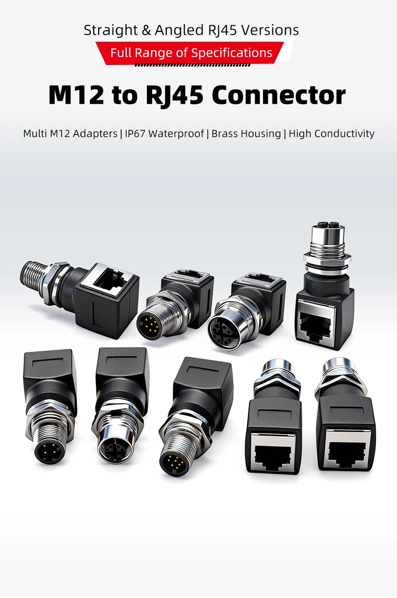 BYXGD M12 X-Code 8Pin A-Code D-Code 4Pin to RJ45 Panel Mount Adapter IP67 Waterproof Ethernet Connector Straight Angled Type