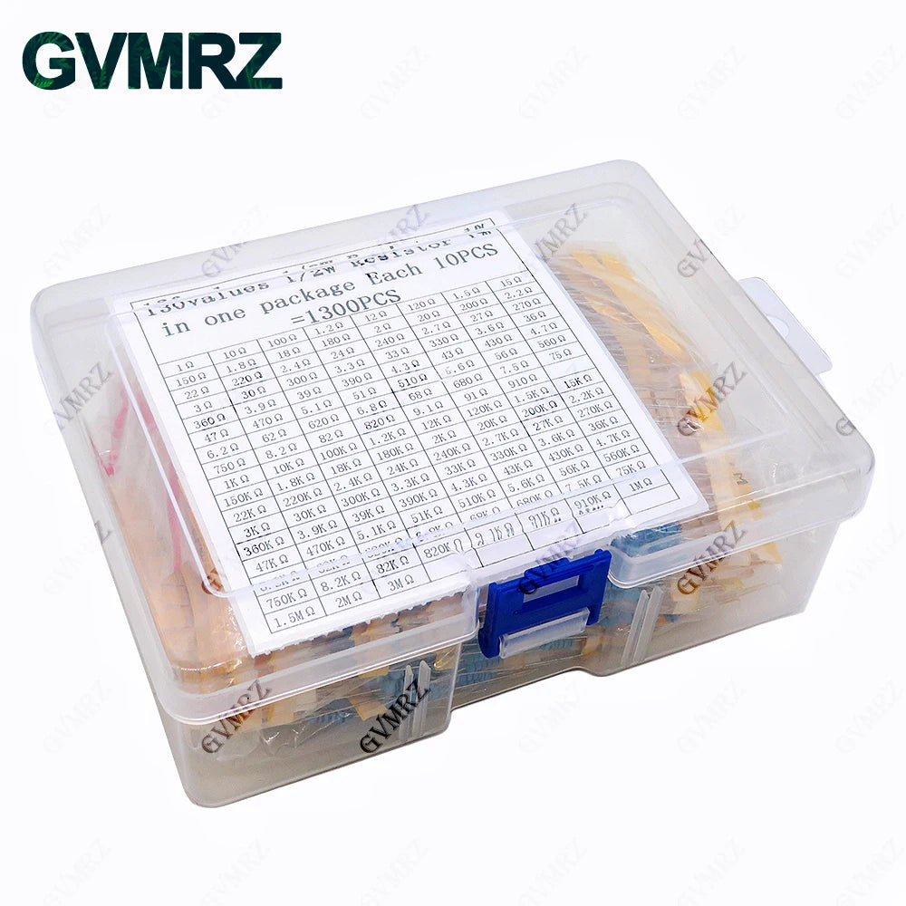 1/4W 1/8W 1/2W 1W 2W Metal Film Resistor Kit 130 Values 0.125W 0.25W 0.5W 1% Resistance Assortment Assorted Set Box