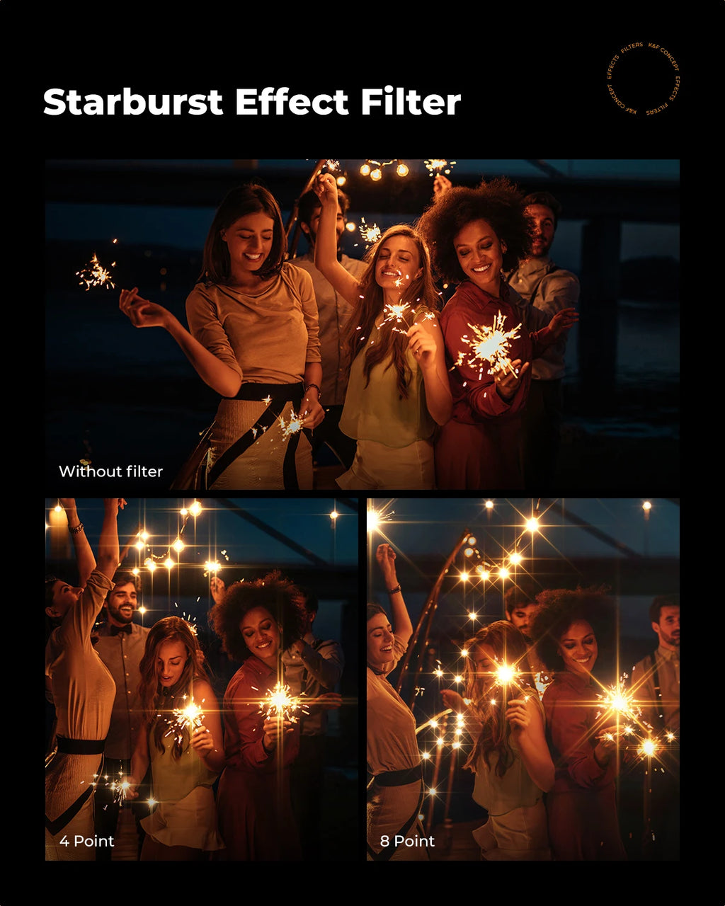 K&F CONCEPT Effects Filters Kaleidoscope Prism/Spiral Halo/Split Diopter/Motion Blur/4 6 8 Points Camera Lens Filter Photography