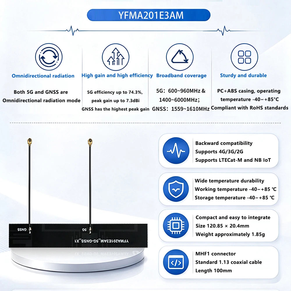 Embedded 5G GNSS 2-in-1 Combo FPC Antenna 600MHz-6000MHz Ultra-wide-band GPS Galileo BD Glonass QZSS Positioning MHF1 10CM Cable