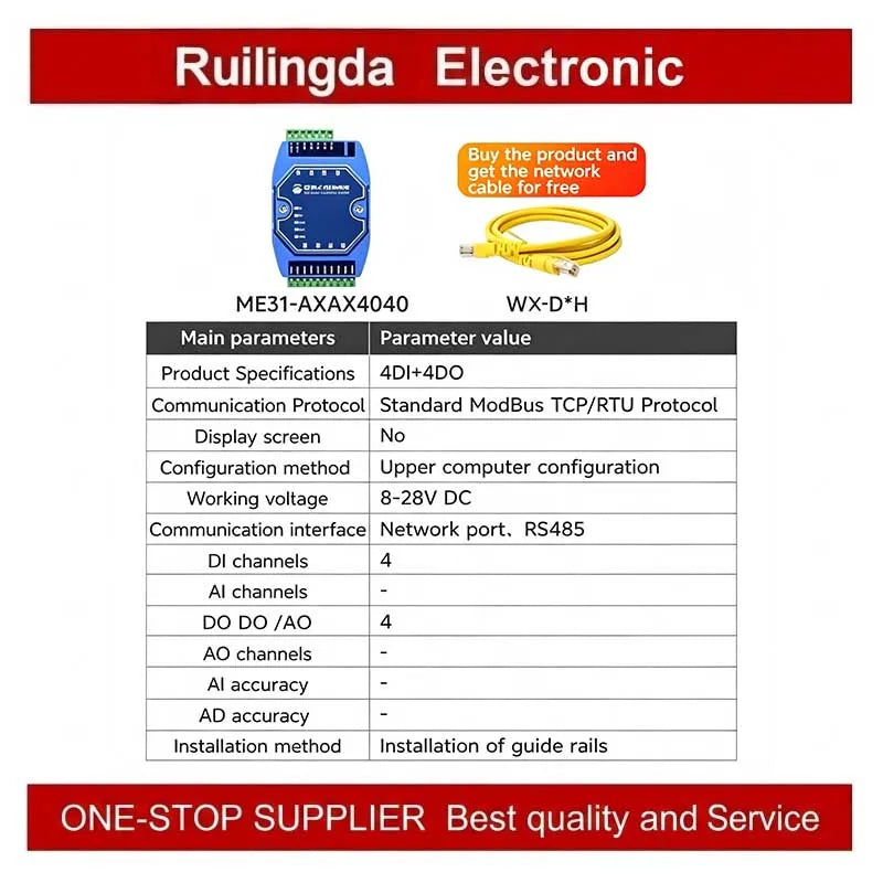 Industrial I/O Networking Module AI/AO/DI/DO 4-20mA 0-20mA, RJ45 RS485 Modbus TCP/RTU Gateway with OLED Display, DC 8-28V Powere