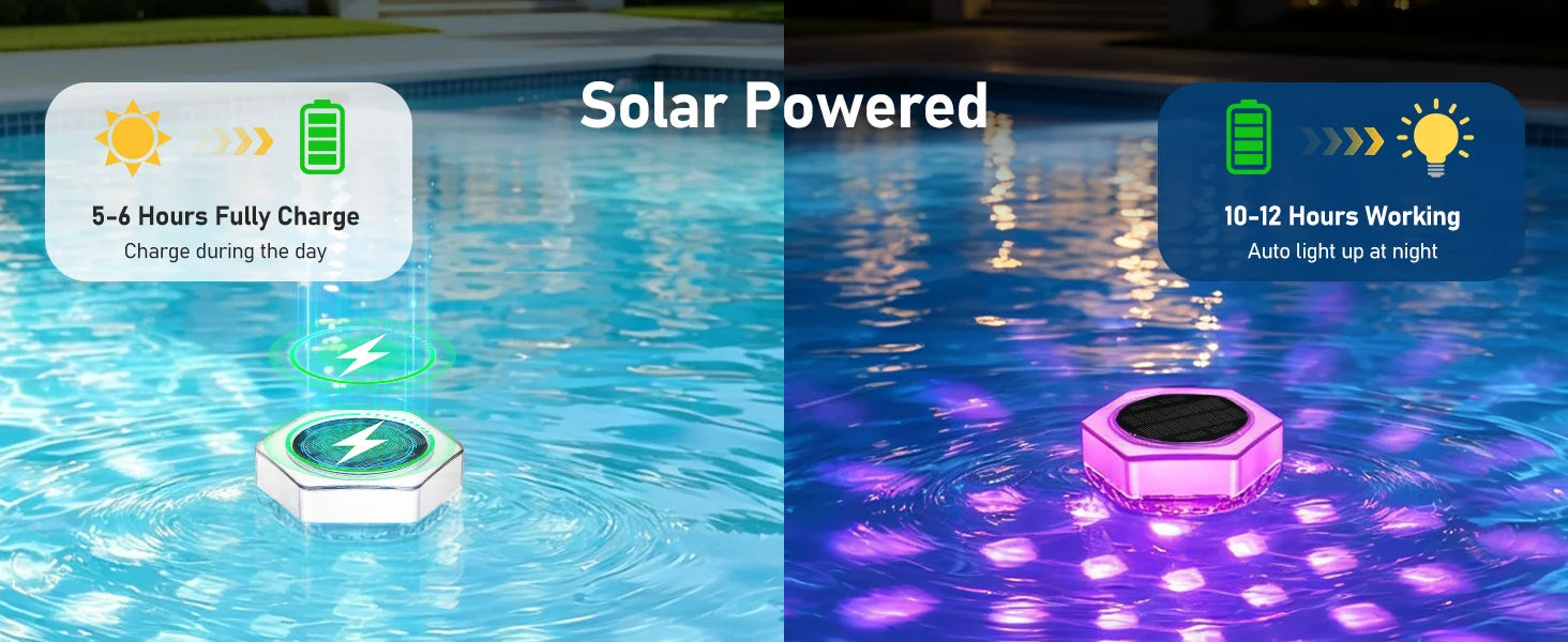 Solar Pool Lights 1/2 Pack, RGB Changing Floating Pool Lights with 10m Remote Control, 4 Dimming, 13 Lighting, Timing Mode, IP68 Waterproof for Inground/Above Ground Pool, Party Decoration