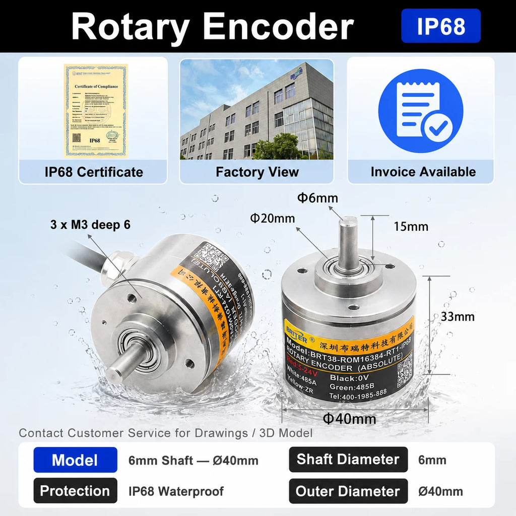 Rotary Absolute Encoder single-turnRS485 SSI CAN Power-Off Memory Angle Sensor for Equipment Waterproof