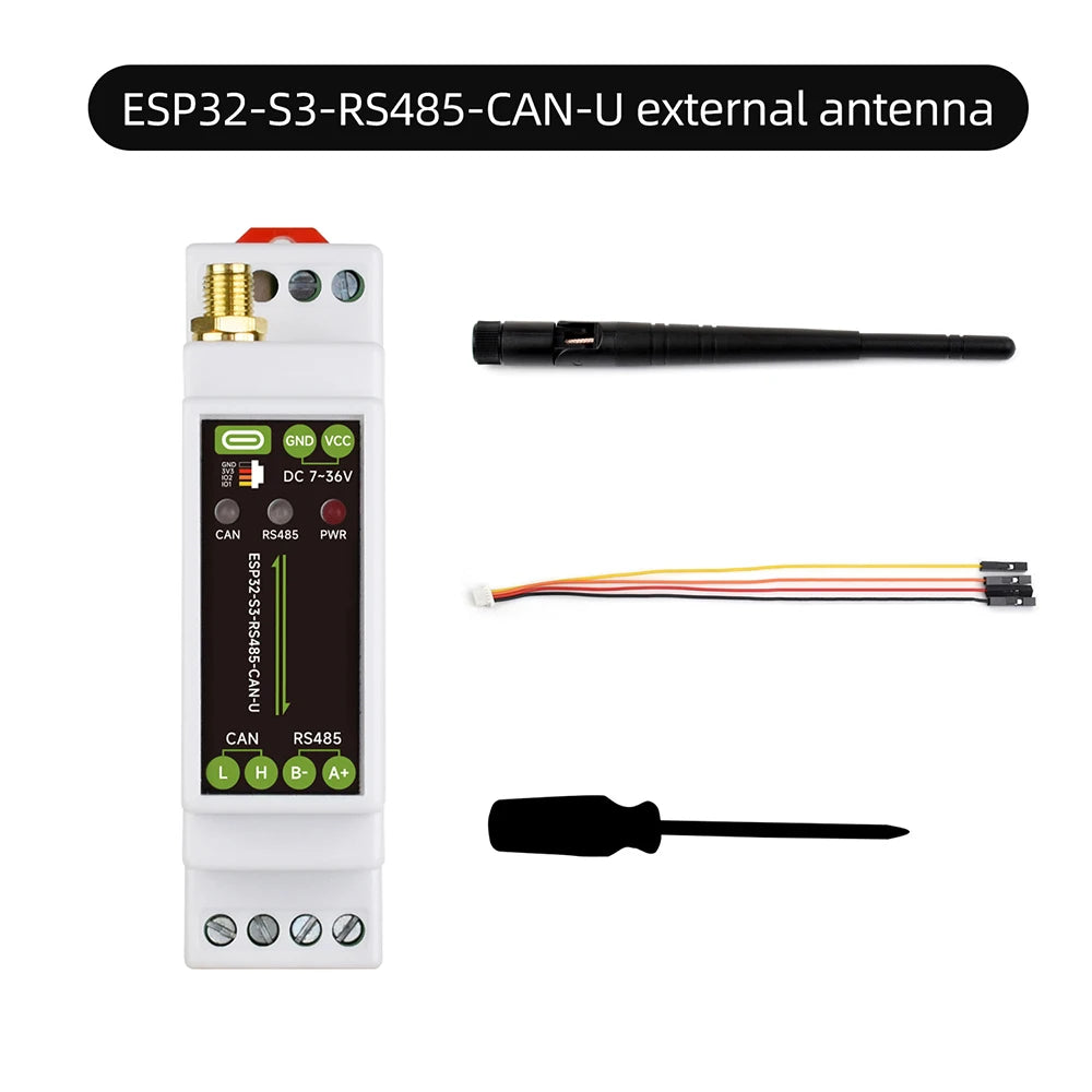 ESP32-S3-RS485-CAN Industrial DIN Rail Module ESP32-S3R8 Dual Core 240MHz WiFi Bluetooth Isolated RS485 CAN Bus 7-36V Wide Power