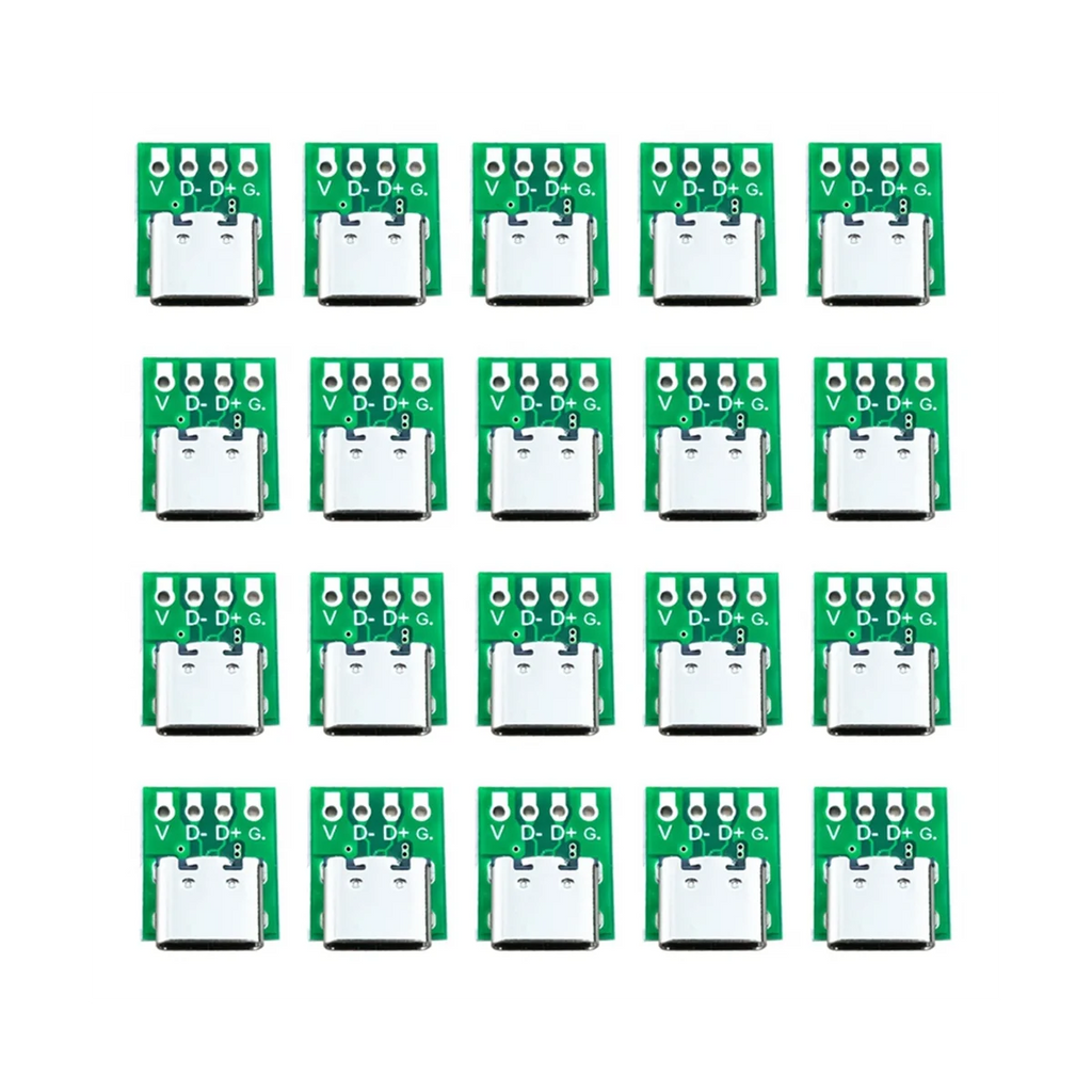 10 Pcs Female Connector USB Type C Breakout Board with PCB Converter Board for Data Line Wire Cable Transfer