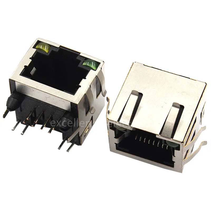 5/10PCS RJ45 8P8C Shielded Female Socket Connector with Yellow Green LED Light 8Pin Cable Interface RJ45 Single/dual Port Socket