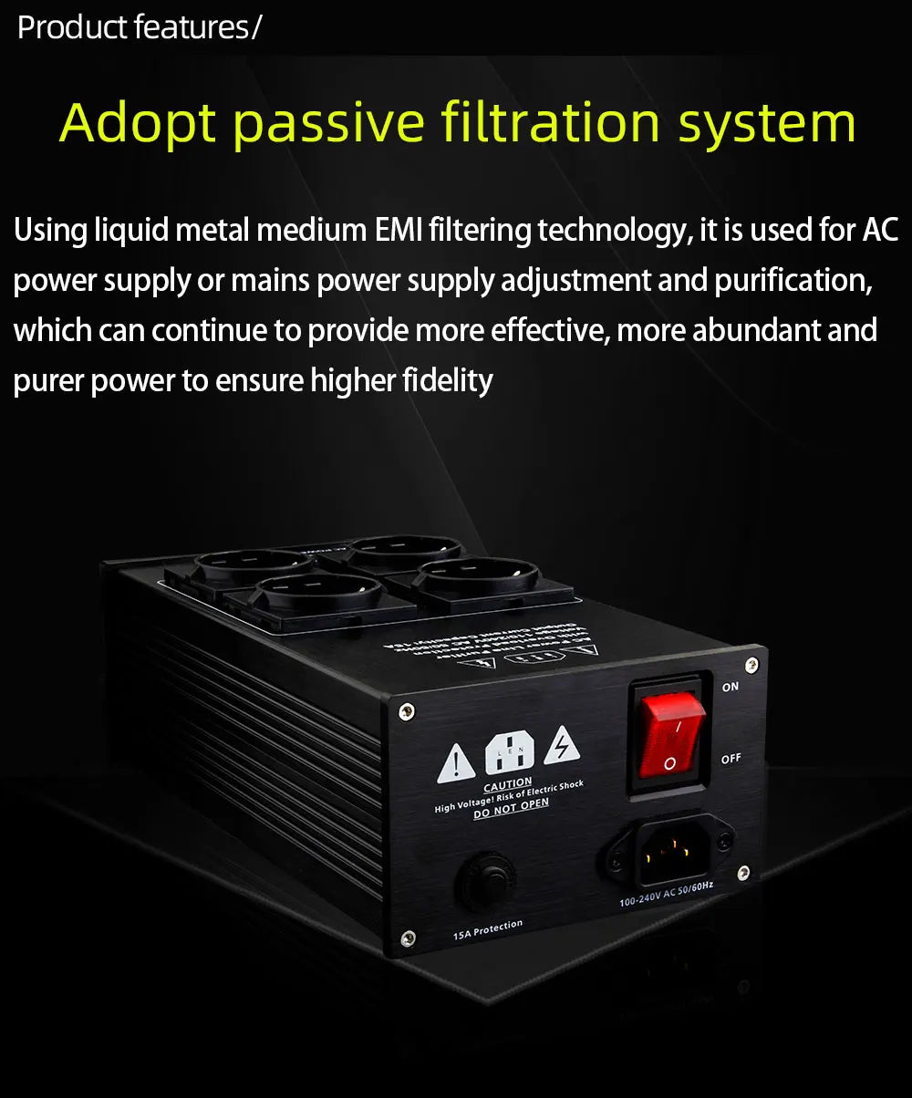 YYAUDIO HiFi Audio Noise AC Power Filter Power Conditioner Power Purifier Surge Protection with EU Outlets Power Strip
