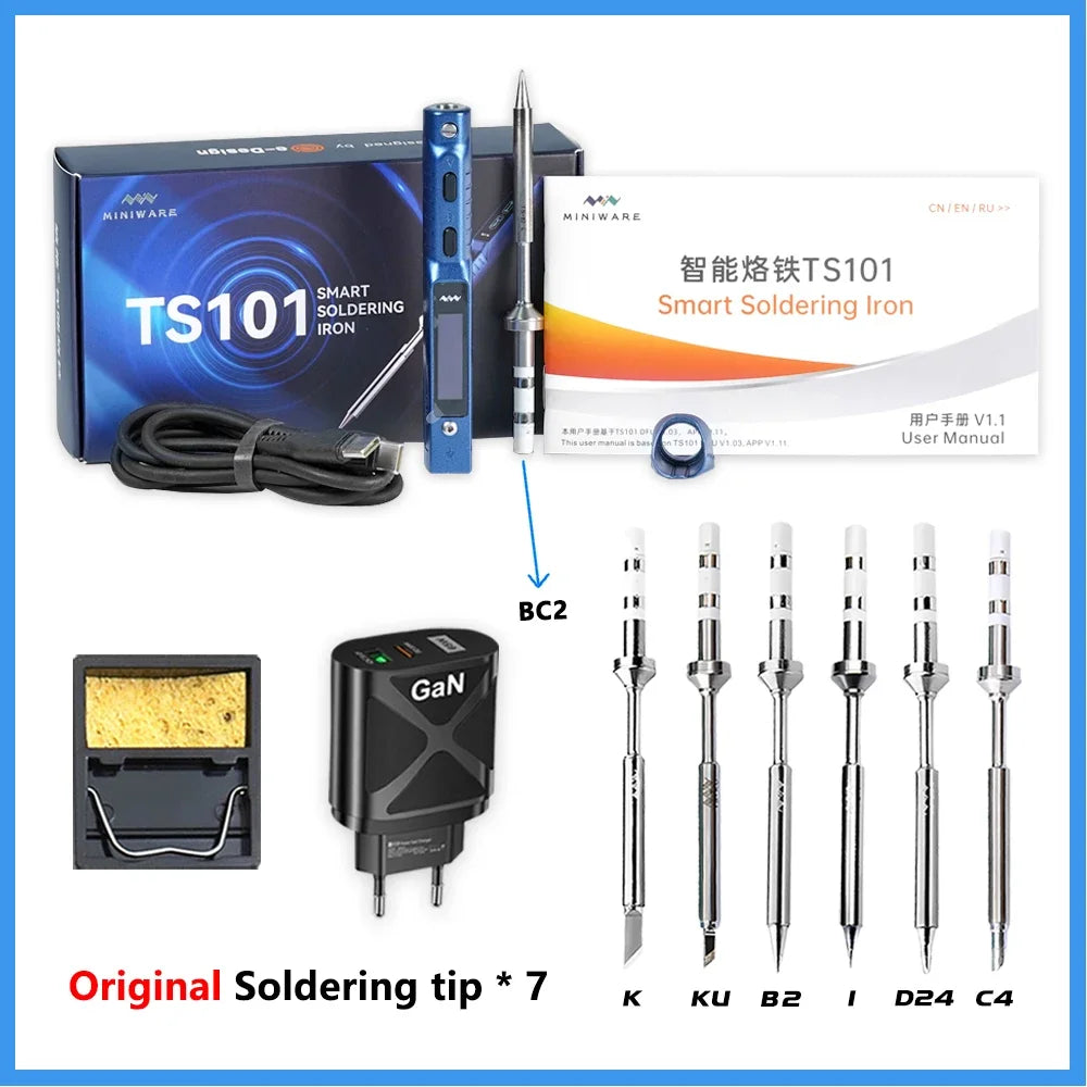 Original TS101 Soldering Iron 90W Mini Thermostat LCD Displays TS100 TS 101 Soldering Iron with PD Plug Tip Set Miniware